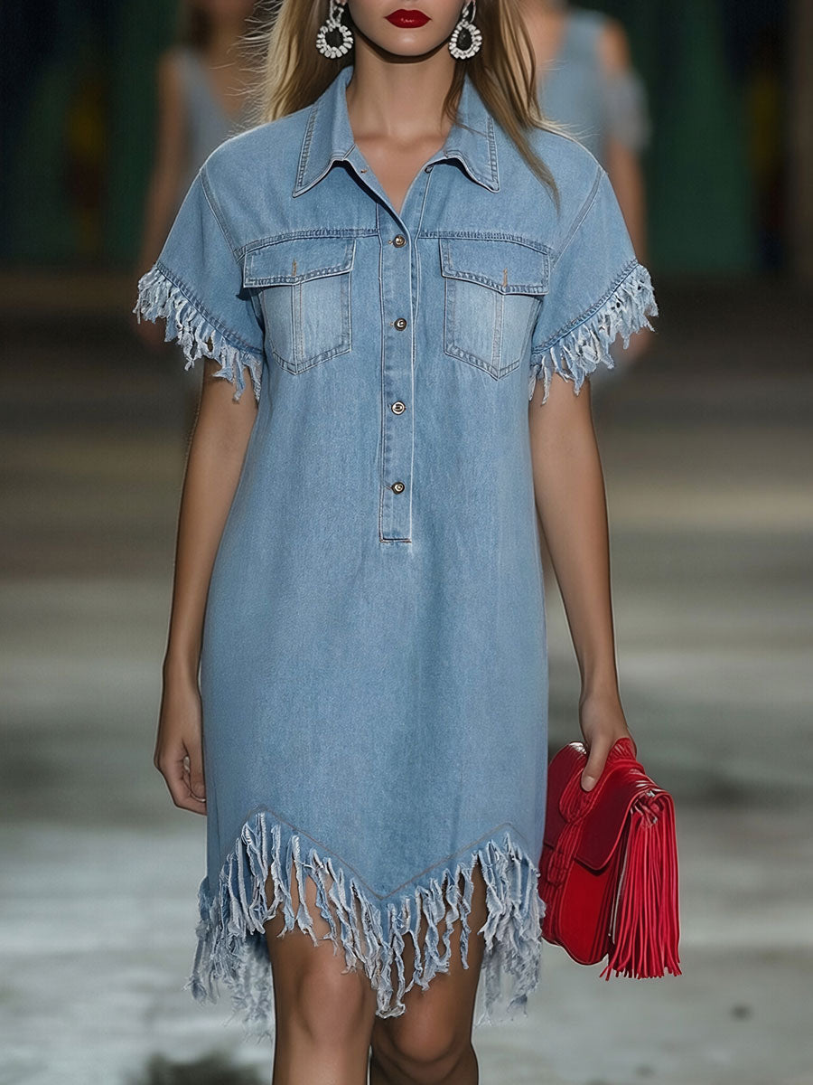 denim dress with fringe Dara