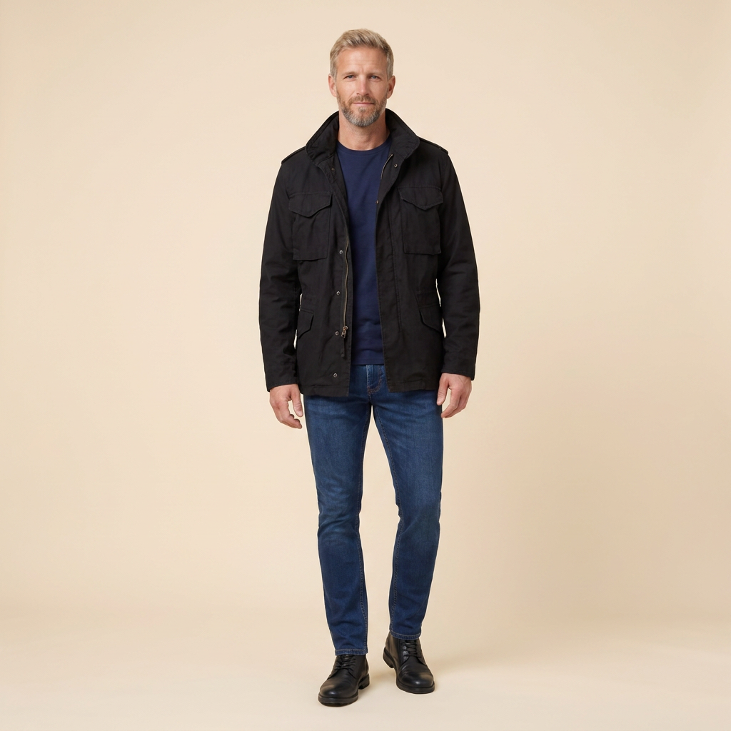 Boston M65 field jacket black front on model