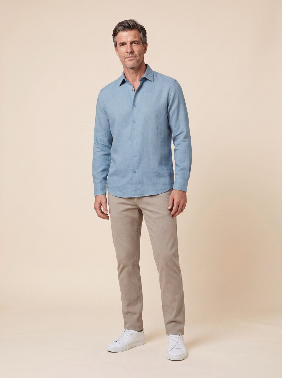 Aero Men's Shirt lagoon blue linen relaxed fit front