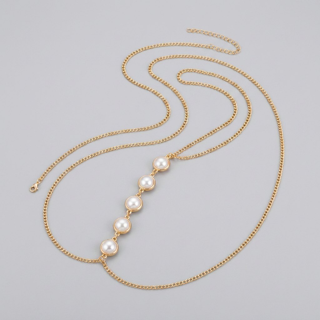 Amber gold pearl body chain draped