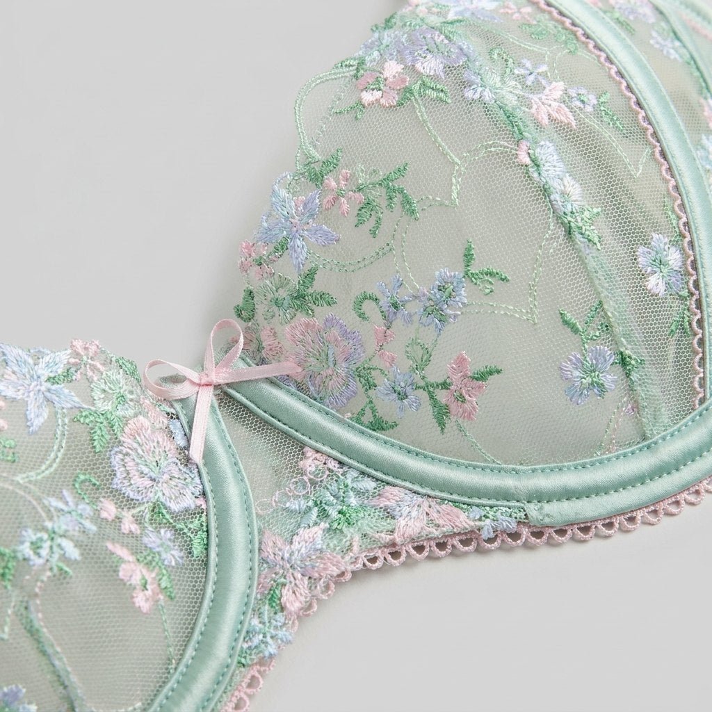 Mira Balcony Bra floral embroidery fabric detail