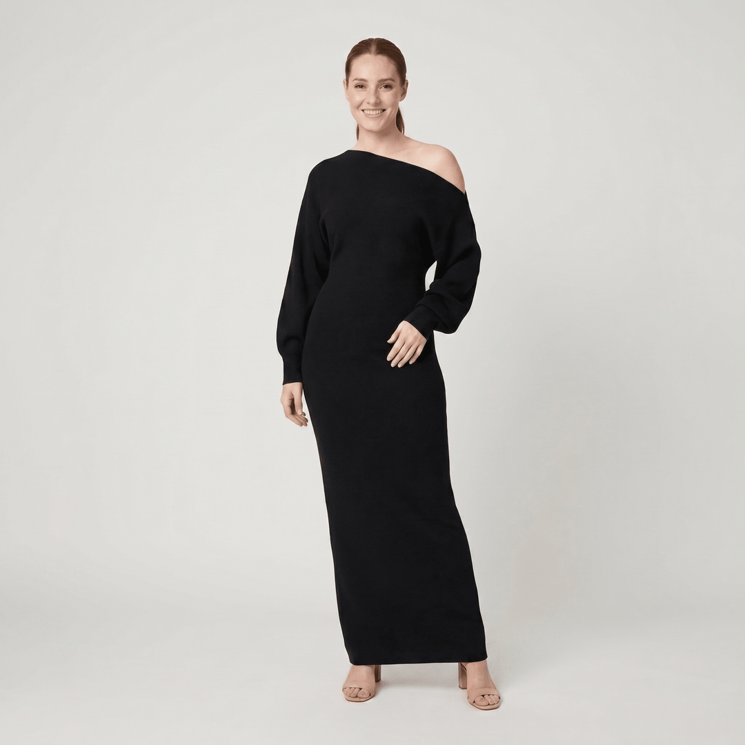 Rosa off-shoulder knit maxi dress black
