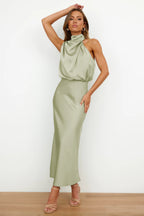 Ivy | Long Satin Dress with Halter Neckline
