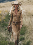 Rodeo Midi Dress | Premium Suede, Slim Fit, Tassel Detail - 5