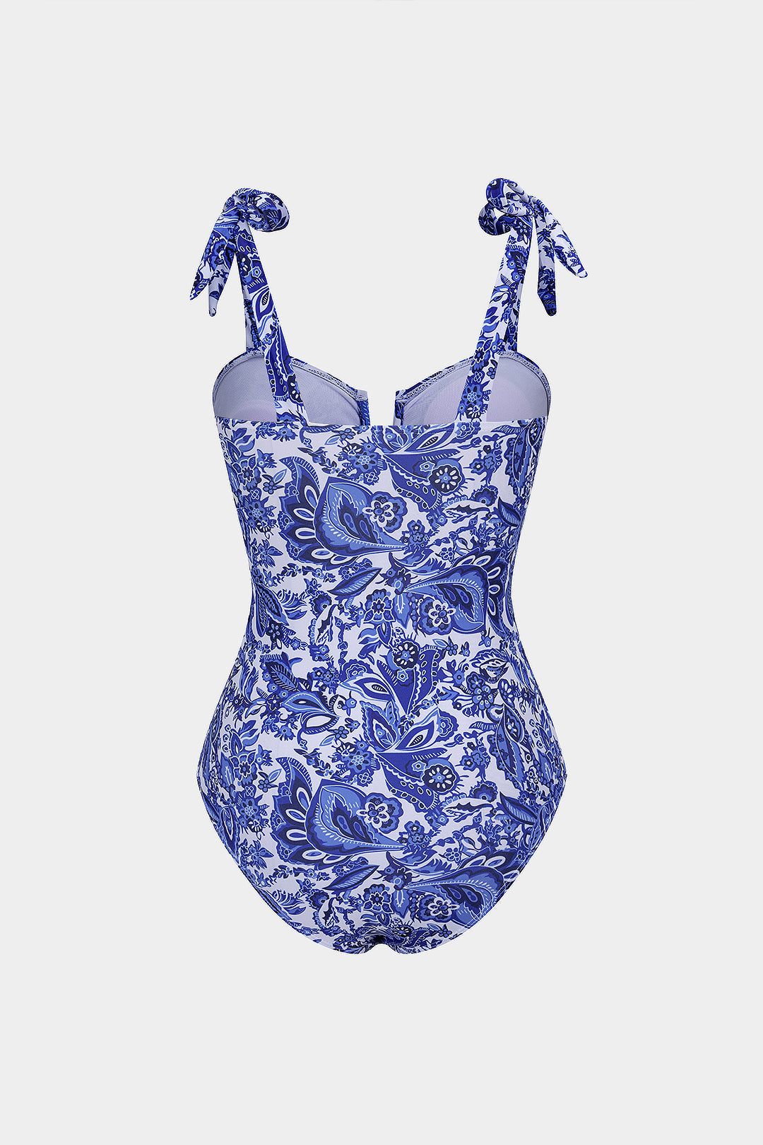 Retro Print V-Neck Tie-Up One-Piece Swimsuit