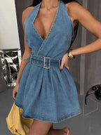 Celeste | Halter Denim Dress