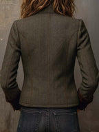 Herringbone | Tweed Blazer With Velvet Trim