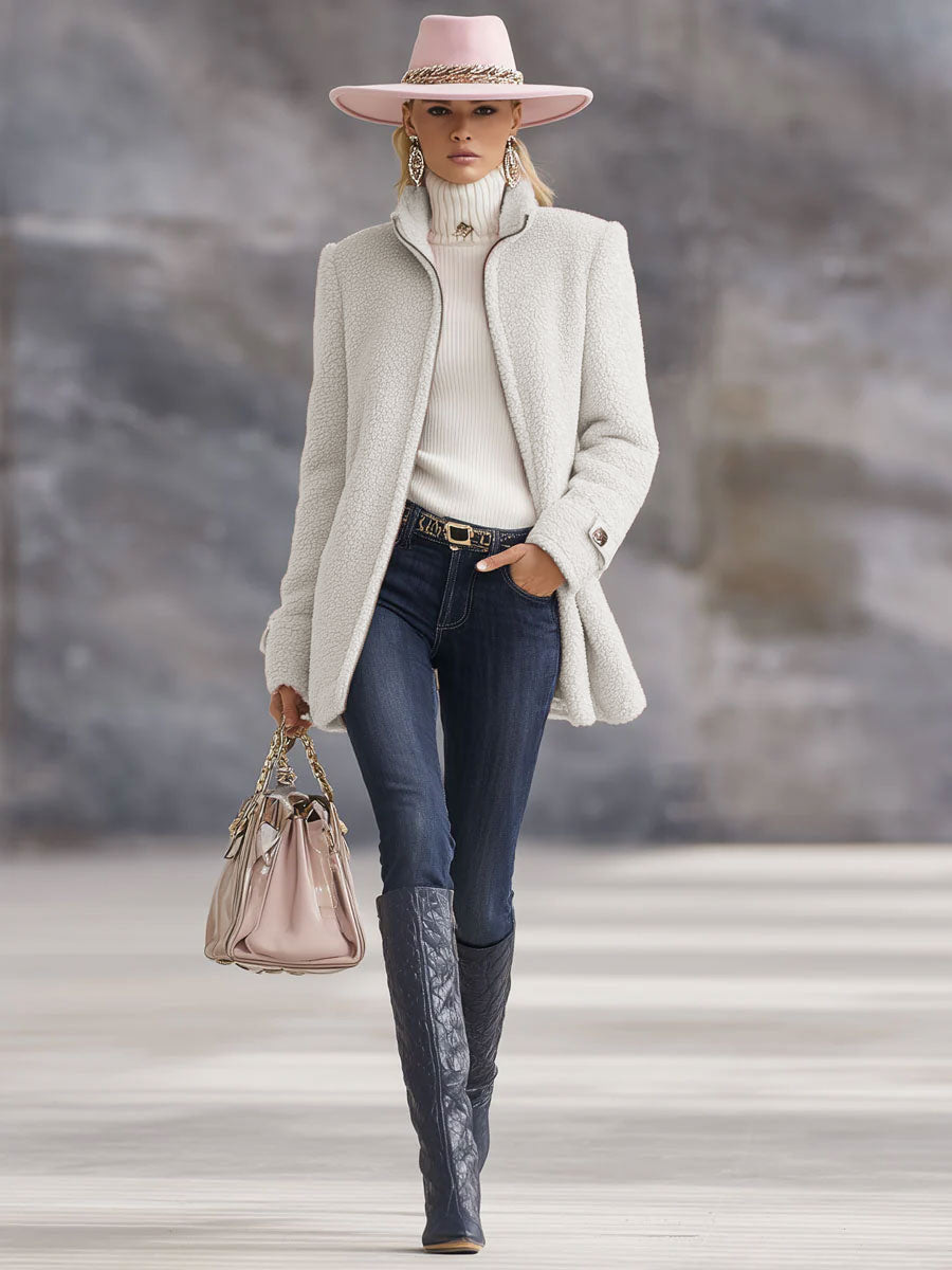 Polly | Casual Vintage Fleece Zip-Up Jacket Coat