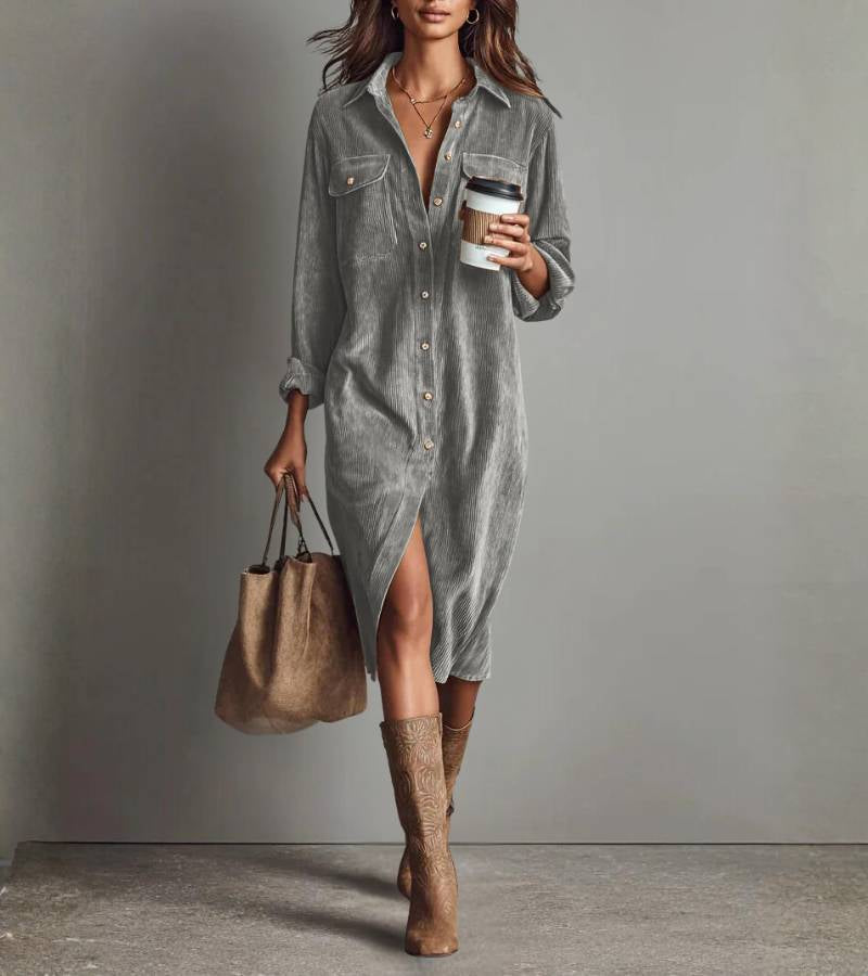 Anastacia | Midi Shirt Dress in Corduroy