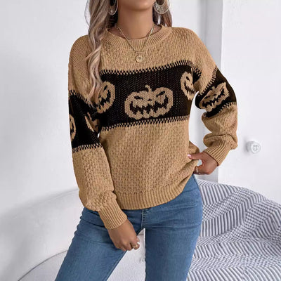 Halloween knitted sweater with pumpkin motif