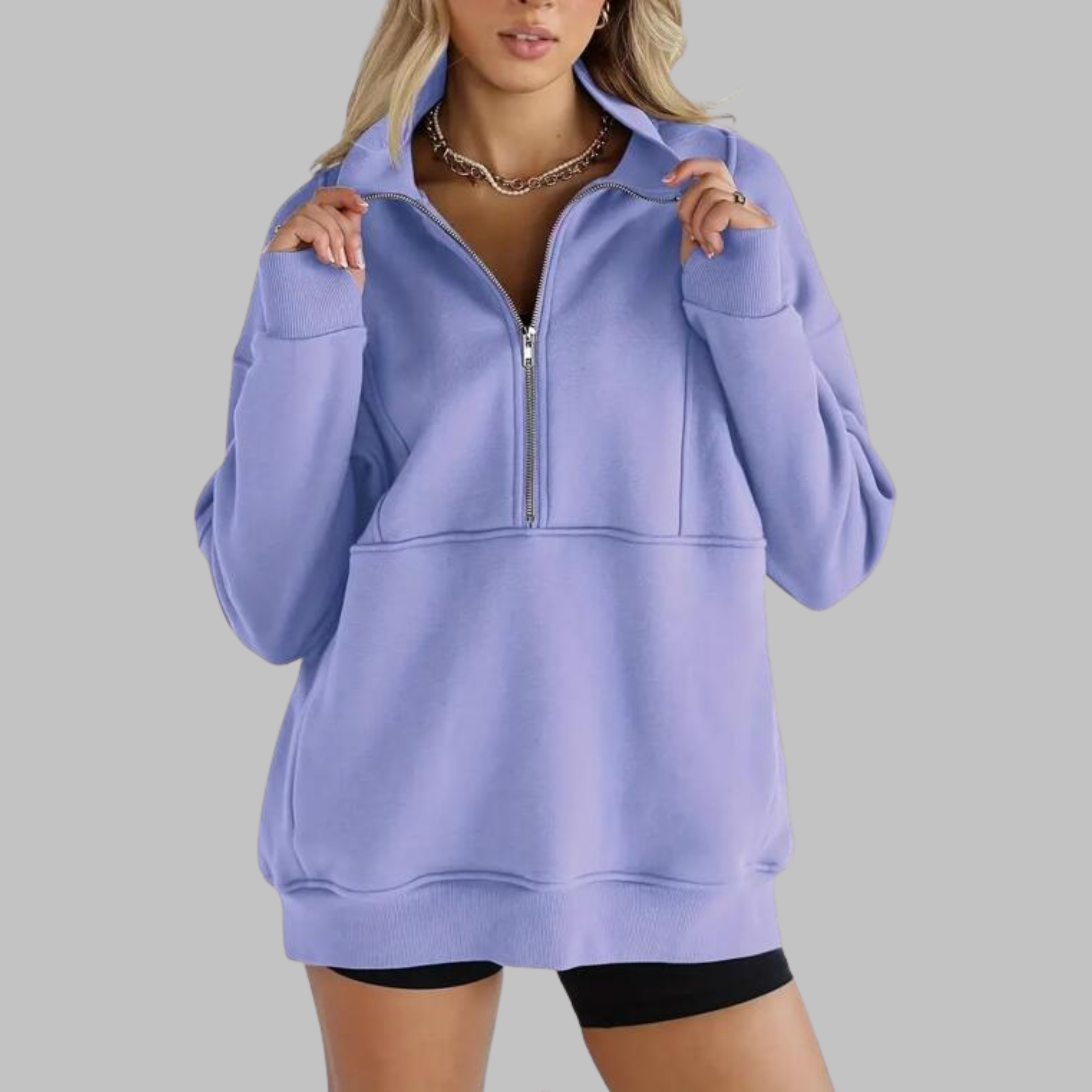PSALM | Comfy Collar Half Zip Oversized Long Sleeve Sweatshirt