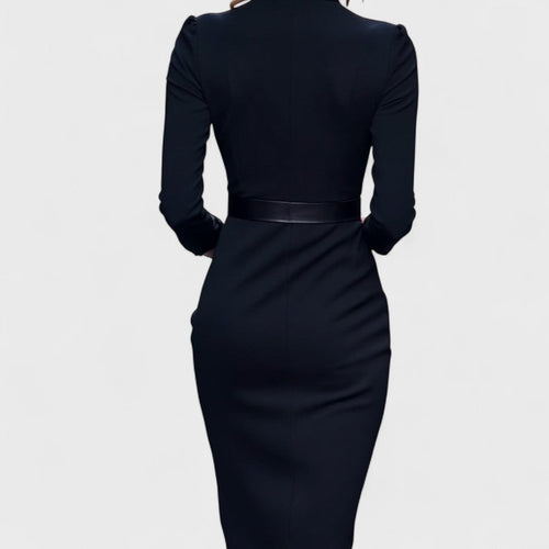 Ava Elegant Dress | Tailored Cut, Adjustable Belt, Knee-Length - 2