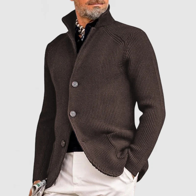 Ribbed Knit Button-Up Cardigan | Smart Casual Shawl Collar Sweater