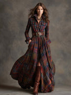 Reddish Brown Maxi Dress | Vintage Plaid, Cotton Blend, Relaxed Fit - 2
