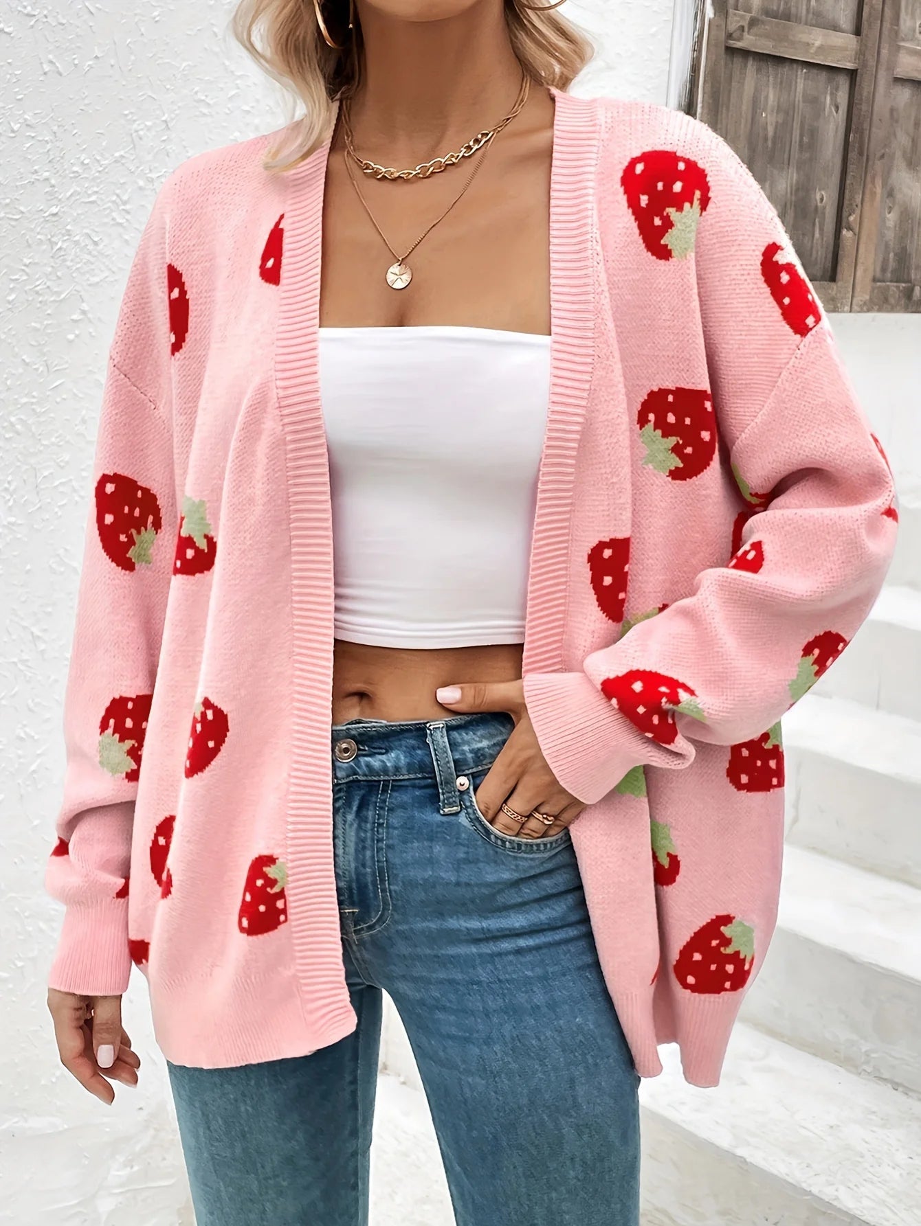 Strawberry Motif Knit Cardigan