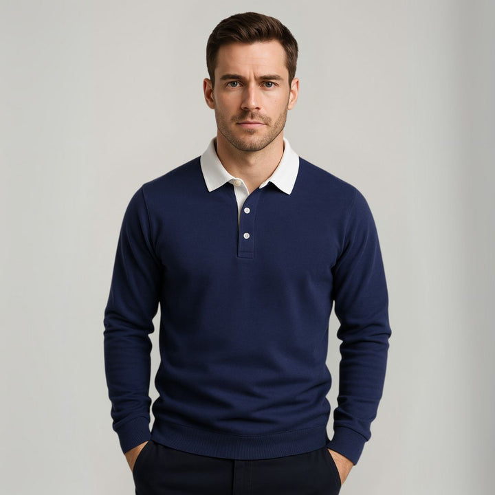 Maverick Long-Sleeve Polo Sweater made from soft, breathable fabric in a stylish design, perfect for casual and semi-formal occasions. - 1