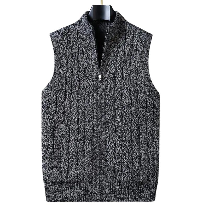 Cable Knit Sweater Vest | Full-Zip Front | Soft Wool Blend Layer