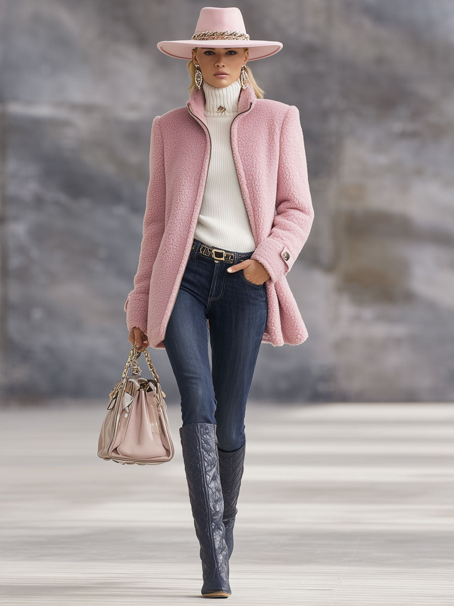 Polly | Casual Vintage Fleece Zip-Up Jacket Coat