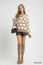 Umgee | Mix Heart Pattern Pearl Accent Sweater