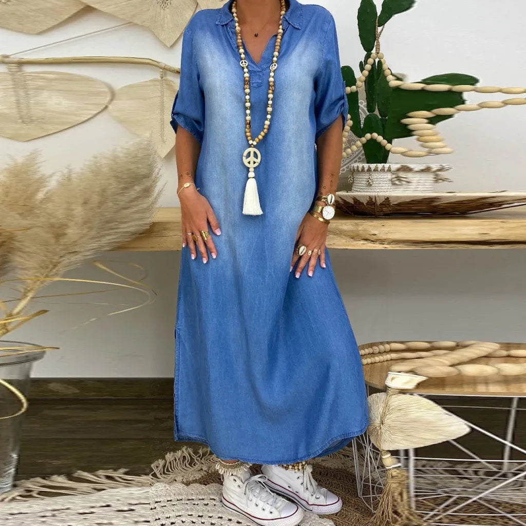 LEA™ | Long Denim-Style Dress