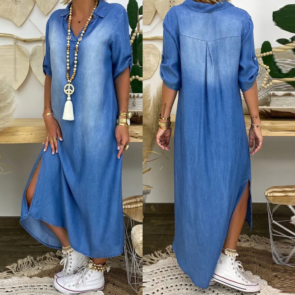LEA™ | Long Denim-Style Dress