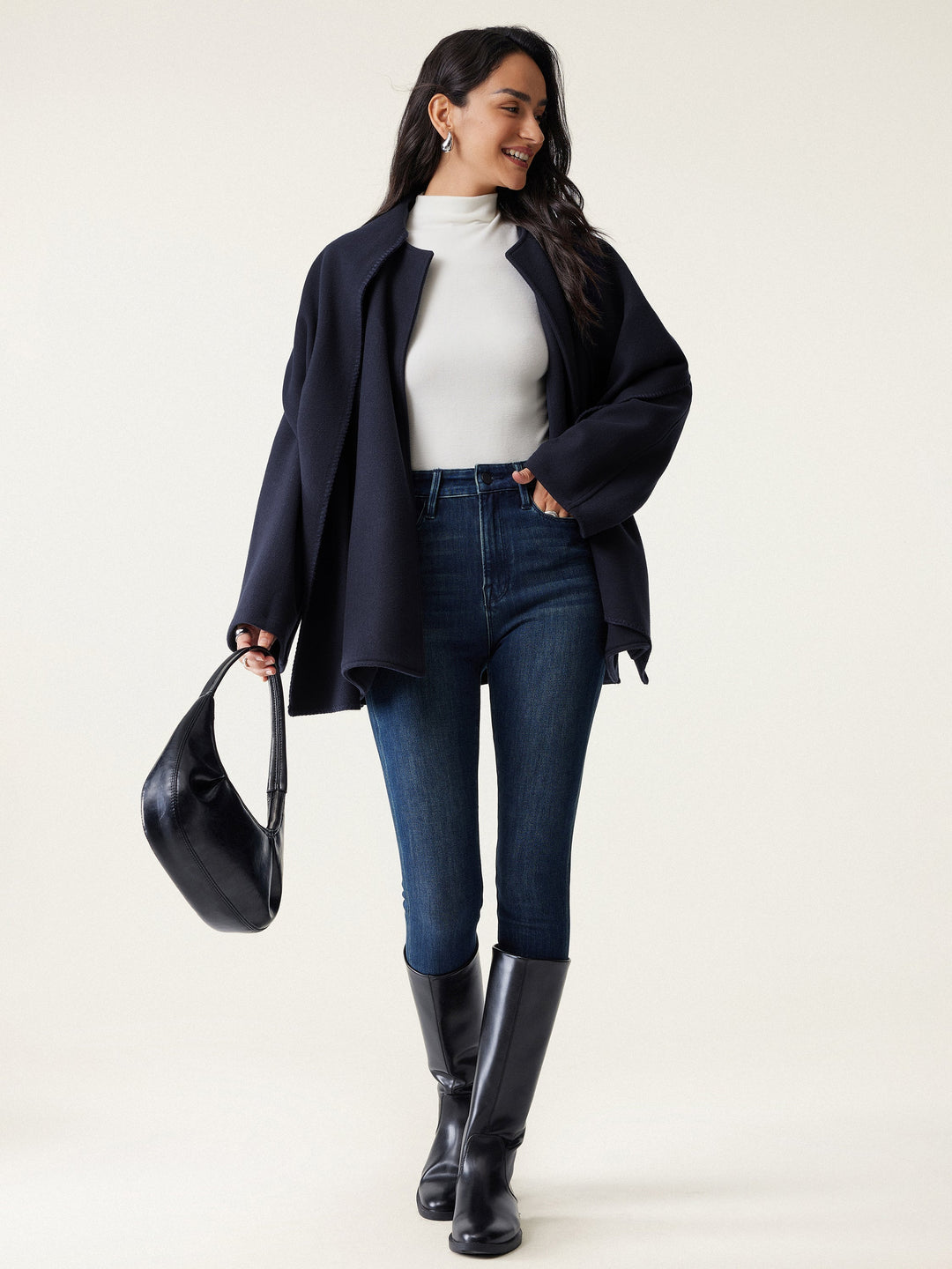 Women's Oversized Scarf Coat, Draped Collar, Relaxed Layering Fit