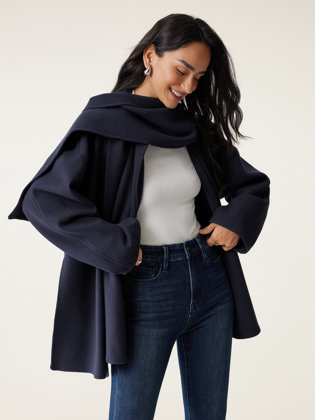 Women's Oversized Scarf Coat, Draped Collar, Relaxed Layering Fit
