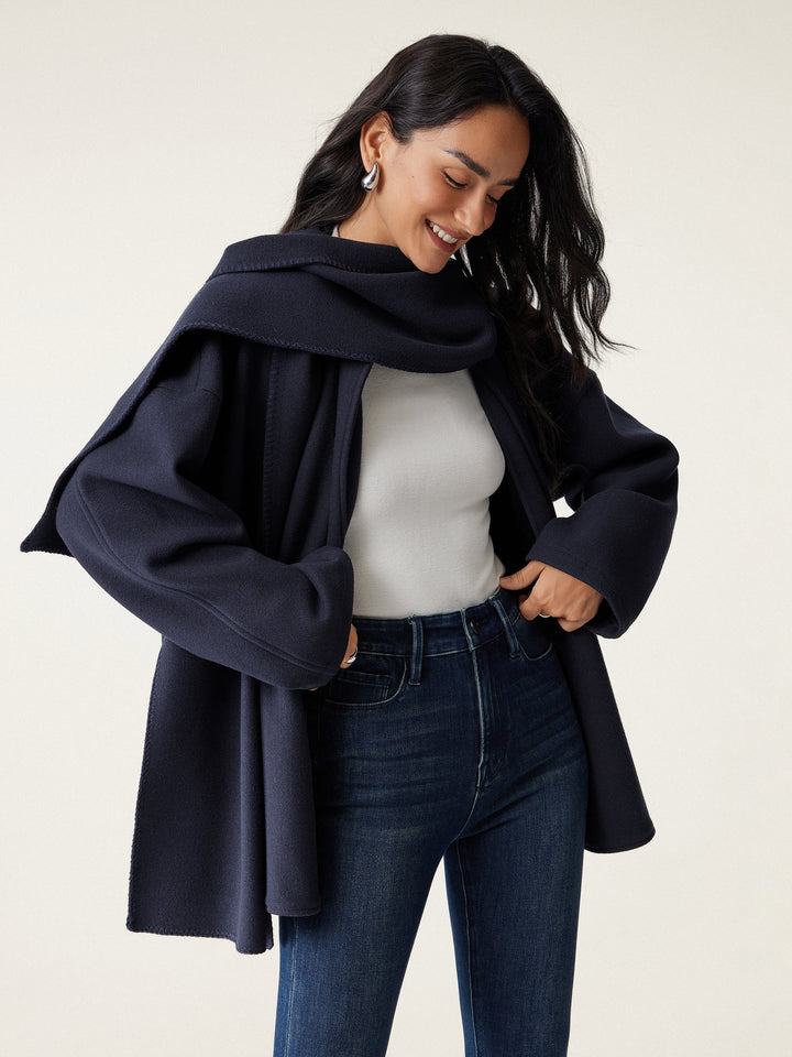 Women's Oversized Scarf Coat, Draped Collar, Relaxed Layering Fit
