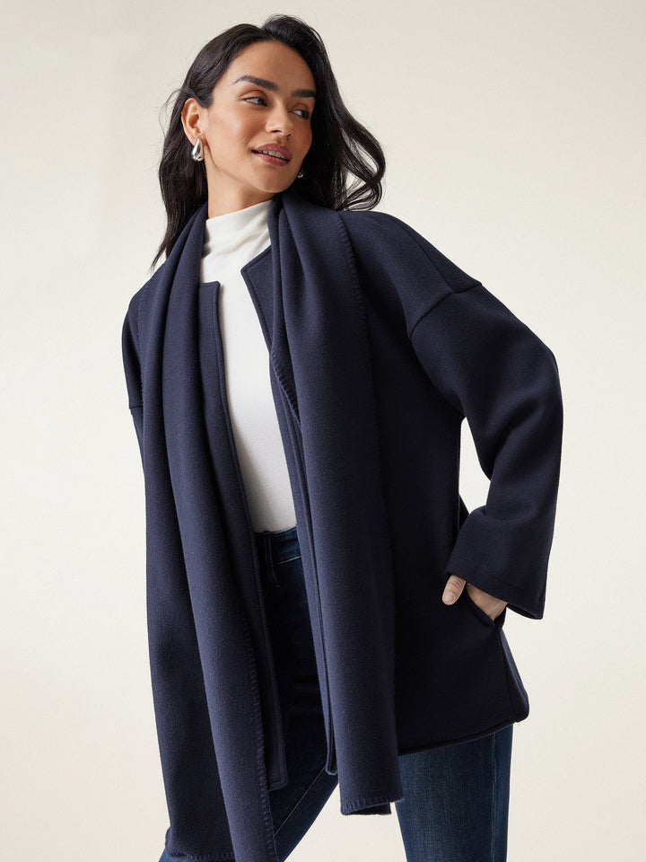 Women's Oversized Scarf Coat, Draped Collar, Relaxed Layering Fit