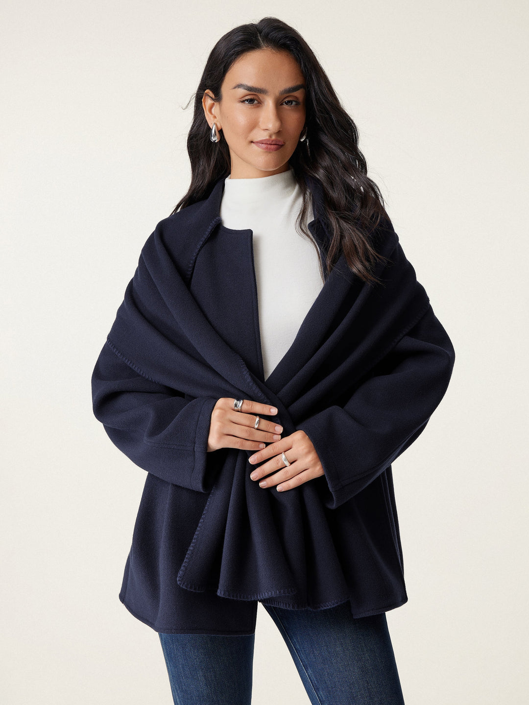 Women's Oversized Scarf Coat, Draped Collar, Relaxed Layering Fit