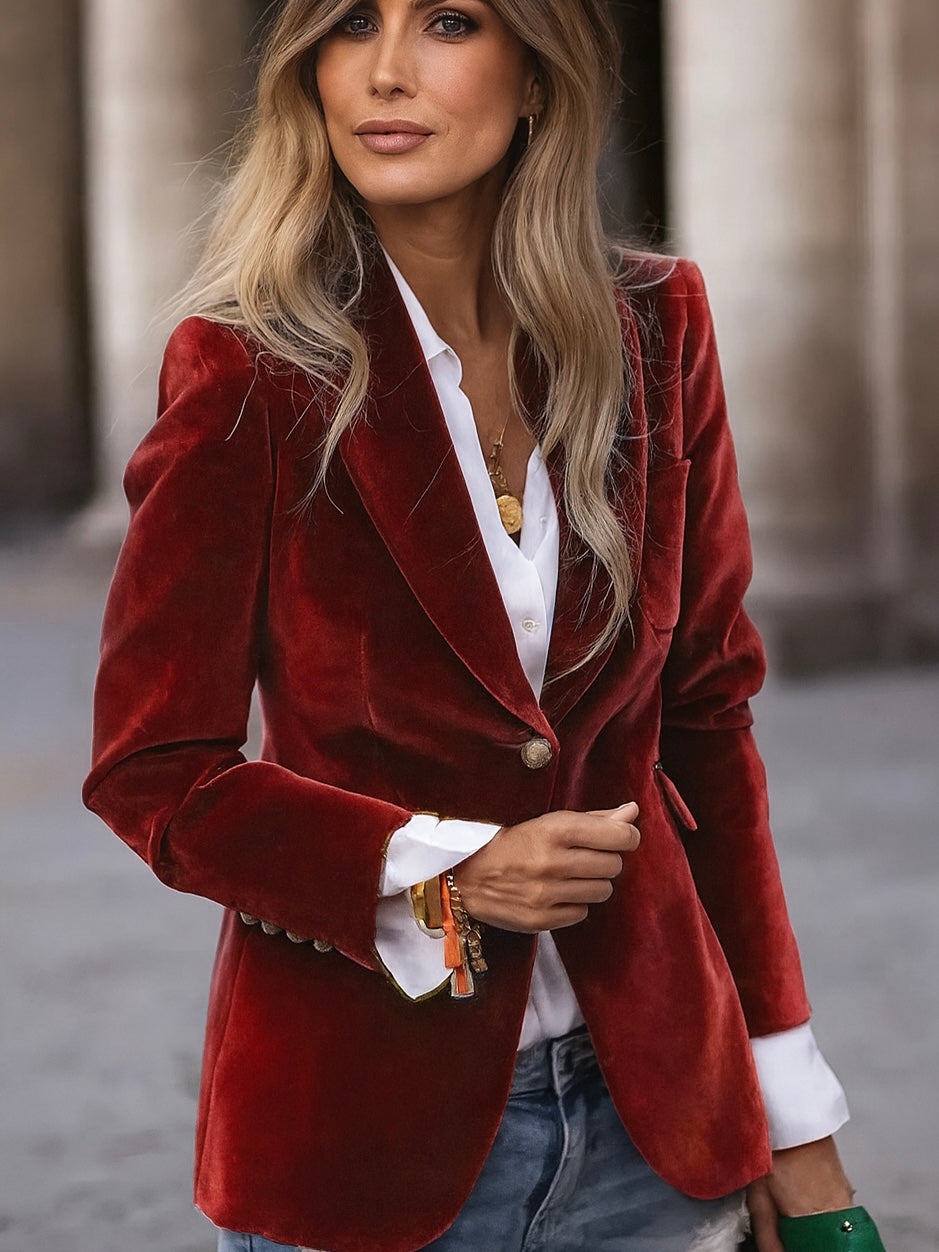 Women's Velvet Blazer, Ruby Red, Cocktail Party, Christmas Outfit