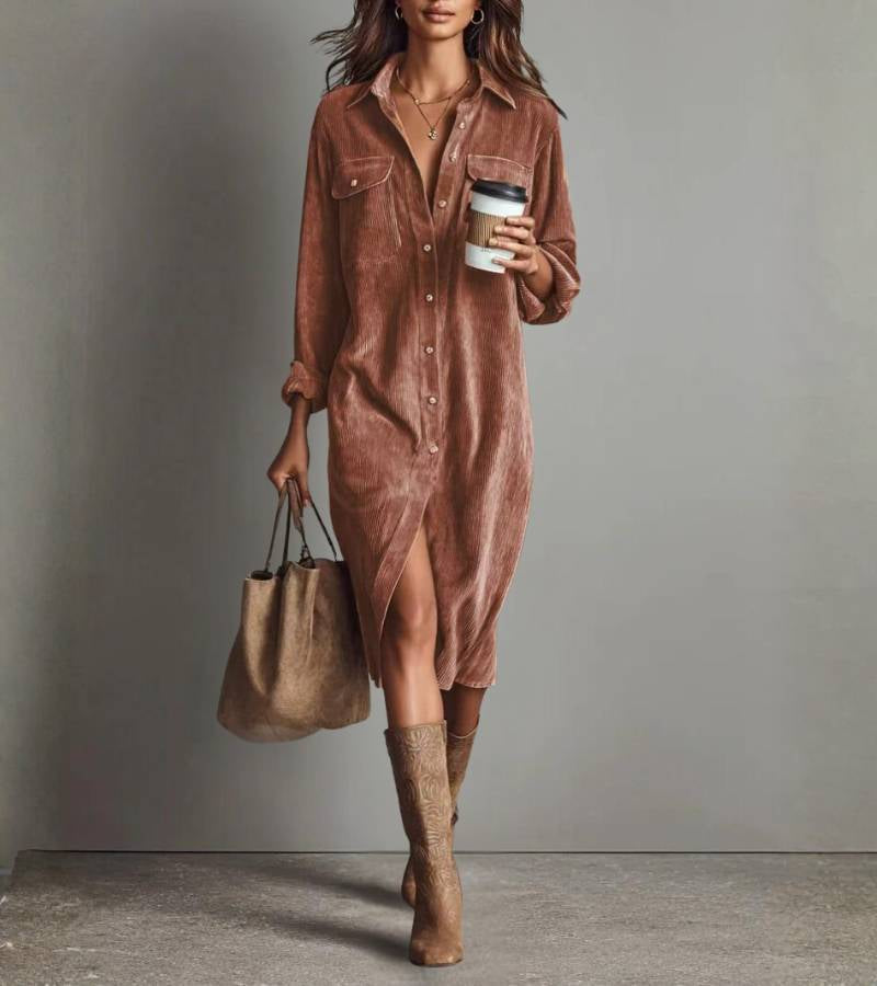Anastacia | Midi Shirt Dress in Corduroy