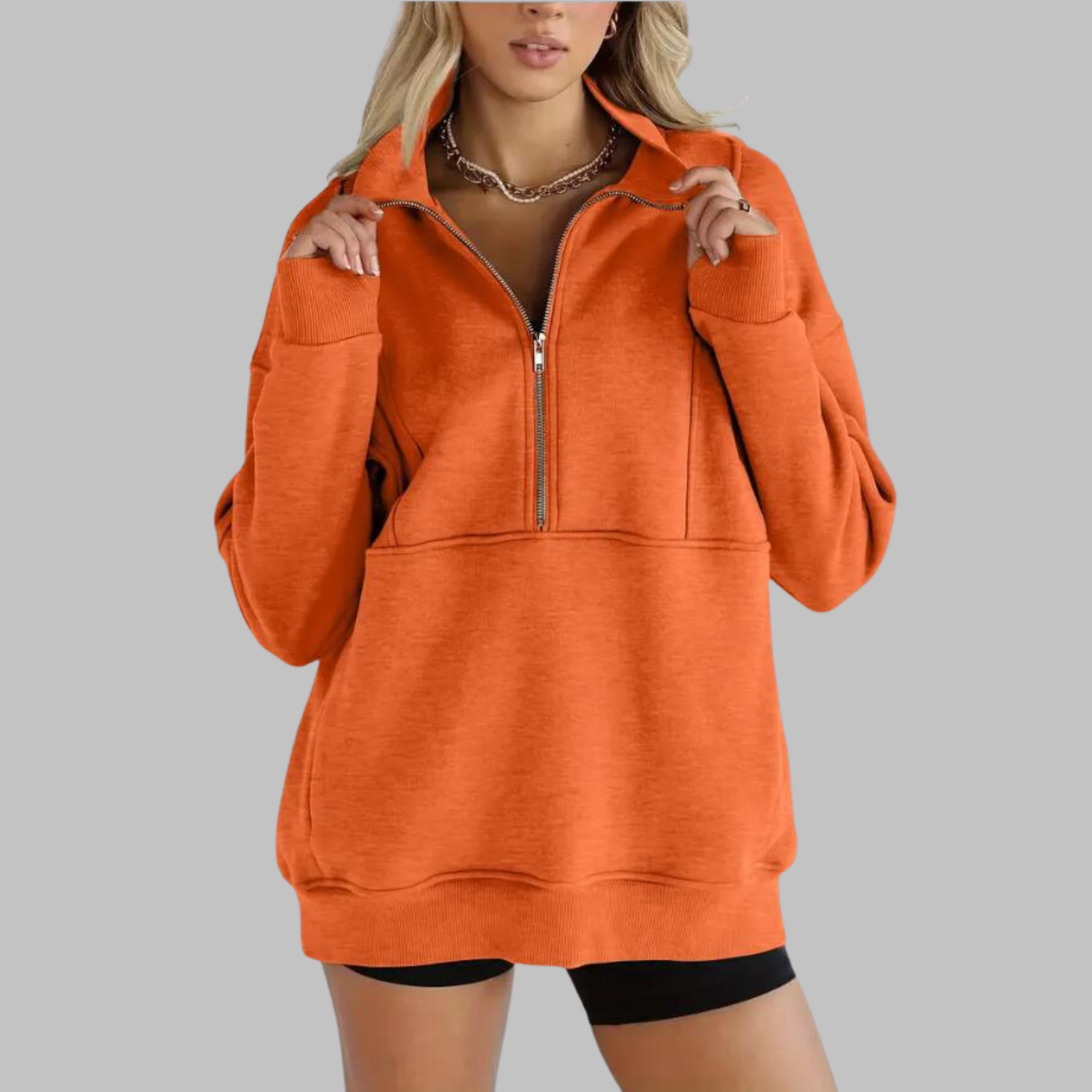 PSALM | Comfy Collar Half Zip Oversized Long Sleeve Sweatshirt