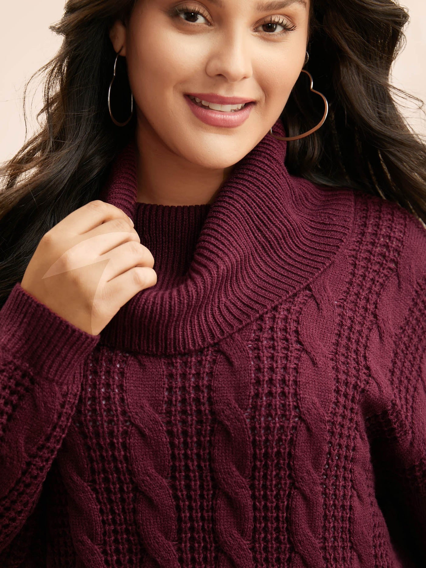 Turtleneck Cable Knit Curved Hem Pullover