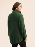 Turtleneck Cable Knit Curved Hem Pullover