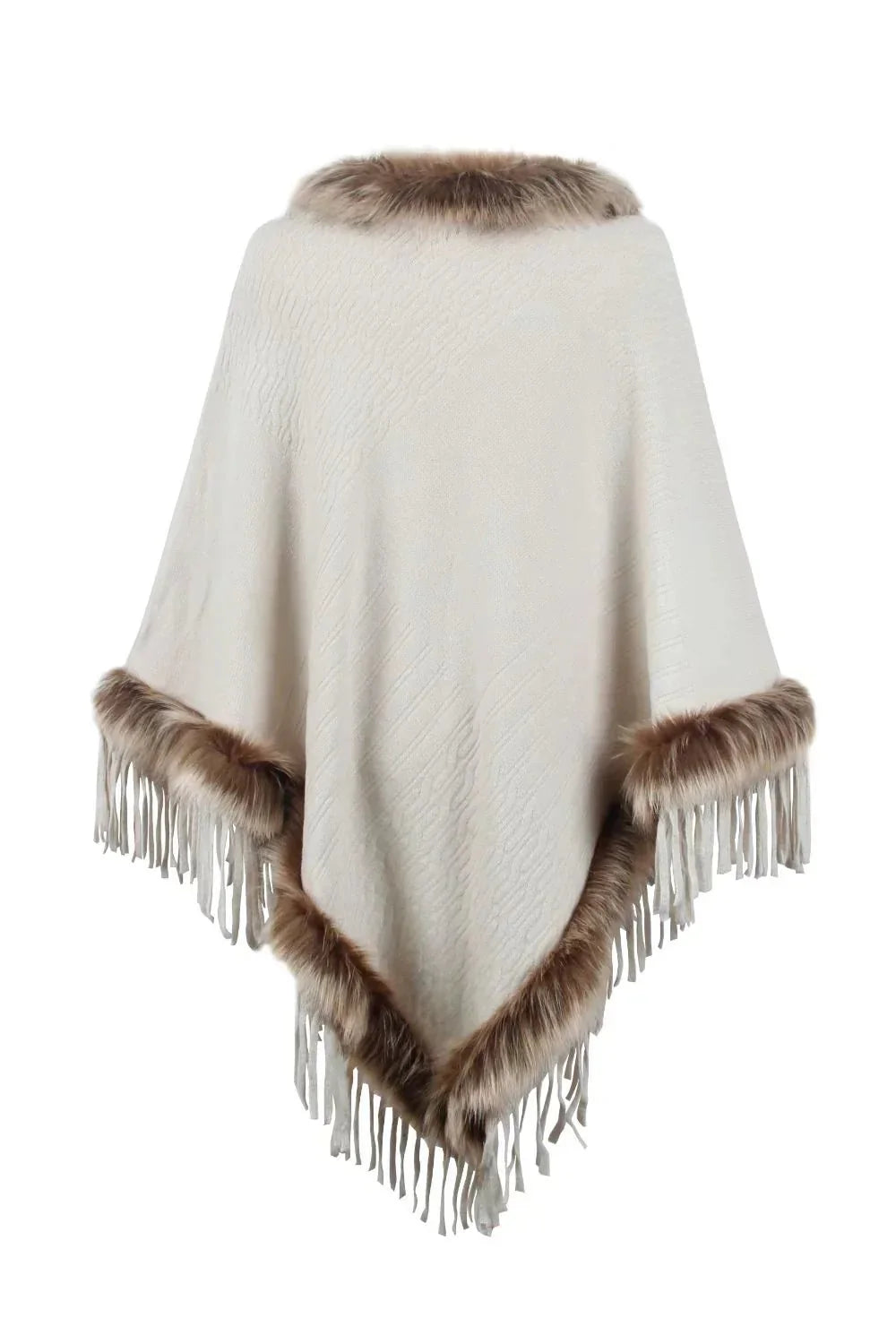 Faux Fur-Trimmed Poncho | Luxurious Knit | Cozy and Stylish
