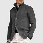 Ribbed Knit Button-Up Cardigan | Smart Casual Shawl Collar Sweater