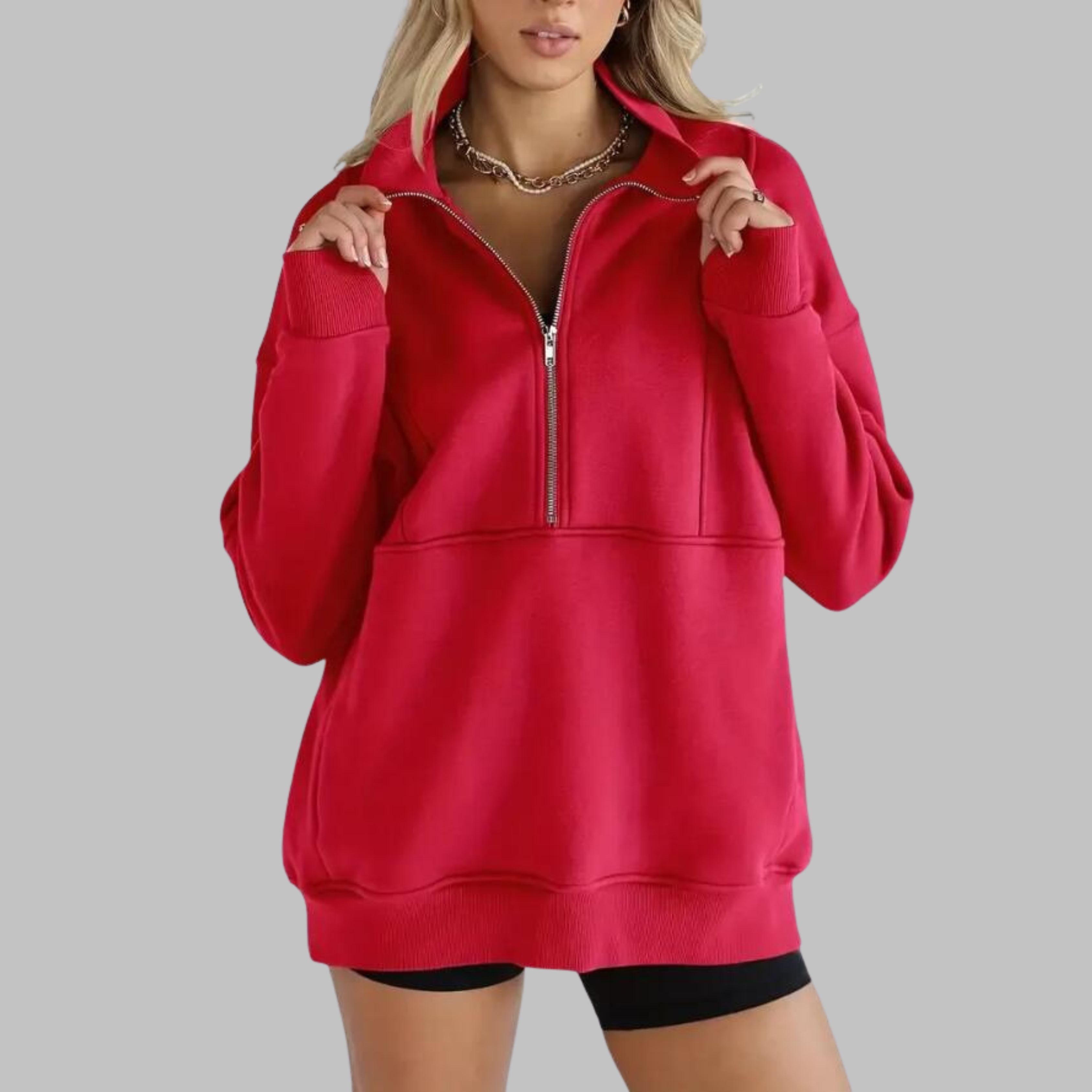 PSALM | Comfy Collar Half Zip Oversized Long Sleeve Sweatshirt