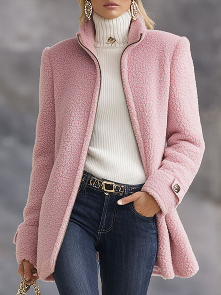 Women's Vintage Fleece Jacket, Full Zip, Stand-Up Collar, Relaxed Fit