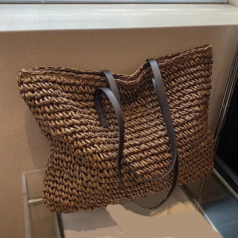 Woven Straw Tote Bag | Oversized Shoulder Bag