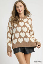 Umgee | Mix Heart Pattern Pearl Accent Sweater