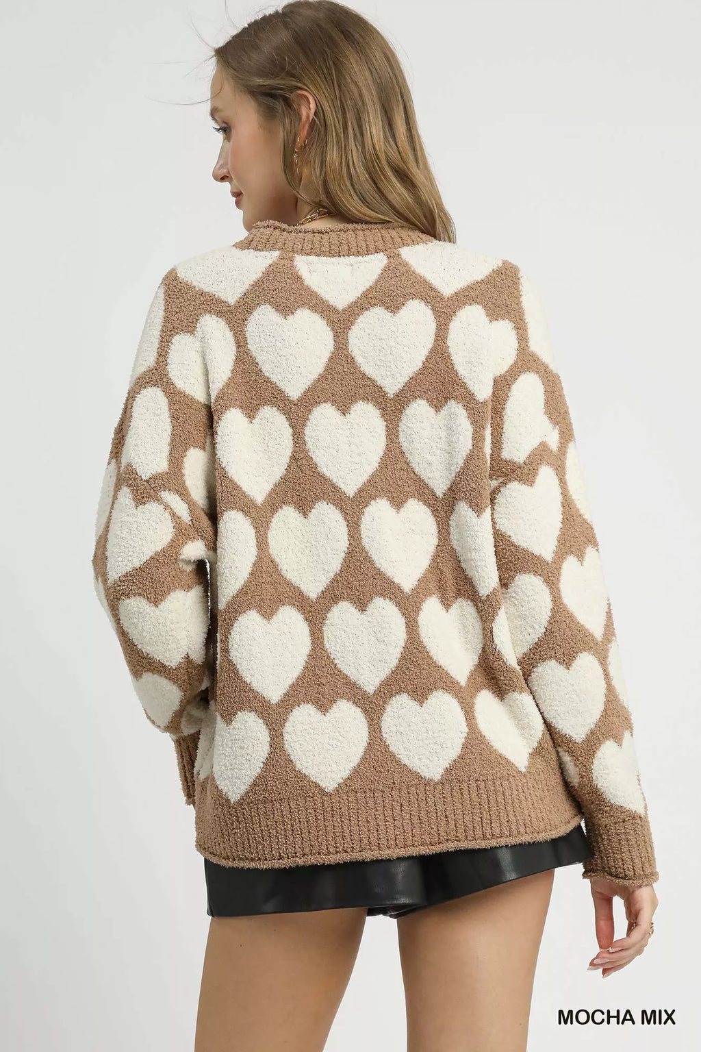 Umgee | Mix Heart Pattern Pearl Accent Sweater