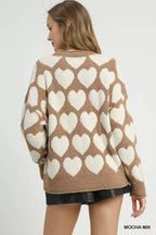 Umgee | Mix Heart Pattern Pearl Accent Sweater