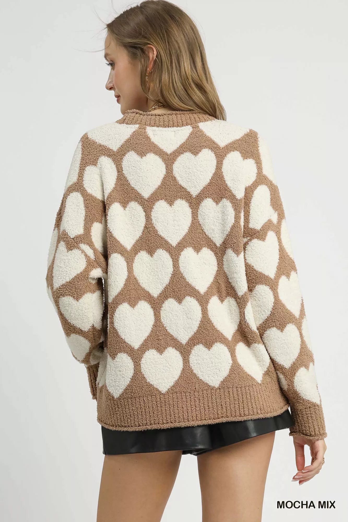 Umgee | Mix Heart Pattern Pearl Accent Sweater
