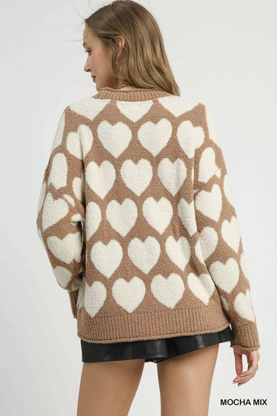 Umgee | Mix Heart Pattern Pearl Accent Sweater