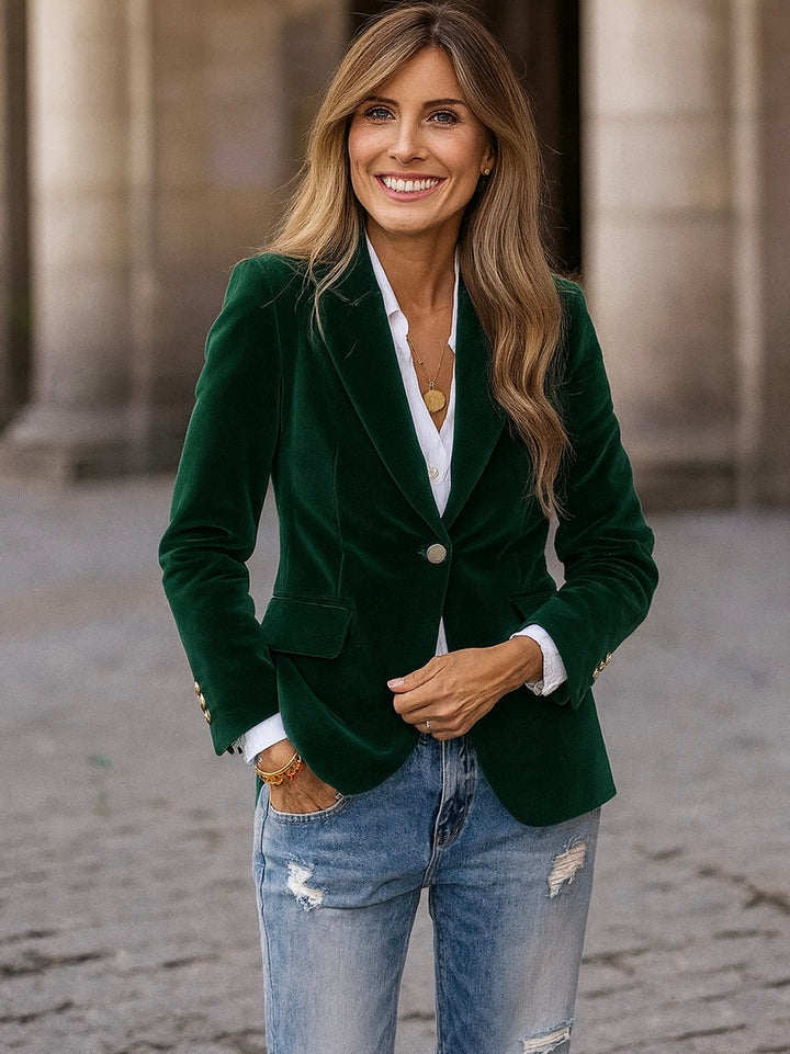 Women's Velvet Blazer, Emerald Green, Jewel Tone, Christmas Party