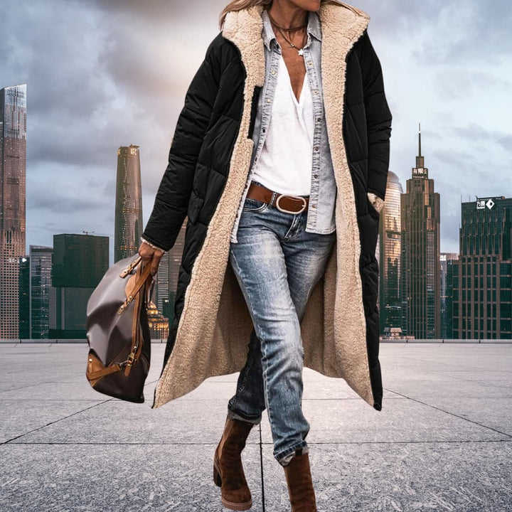 Elysian Black Wool Coat featuring a long tailored fit and elegant design, perfect for stylish winter layering. - 2