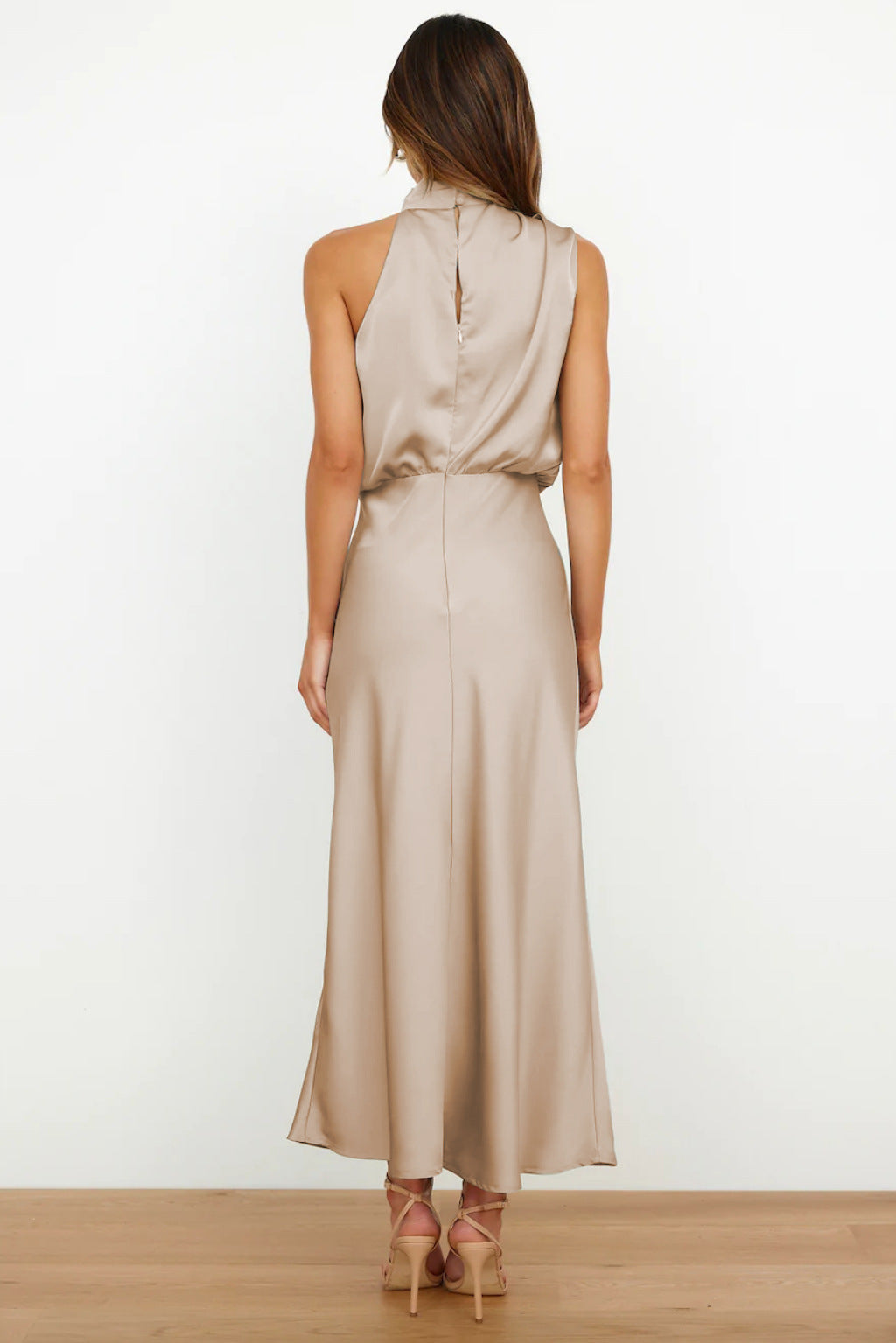 Ivy | Long Satin Dress with Halter Neckline