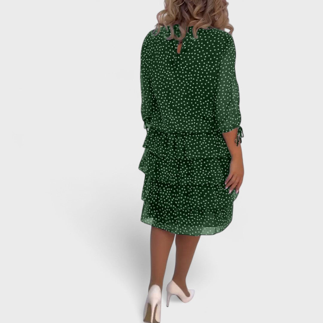 Elegant Cleo Classic Dress featuring a stylish polka dot layered design, perfect for formal occasions and sophisticated outings. - 8
