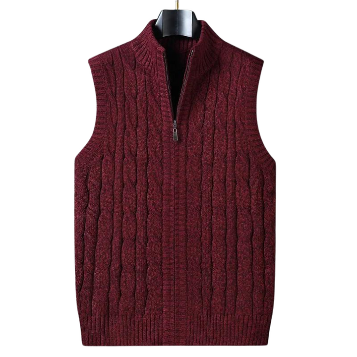 Cable Knit Sweater Vest | Full-Zip Front | Soft Wool Blend Layer